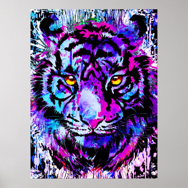 Lila Tiger Head Porträtt - Tiger Poster Skriv ut (Framsidan)