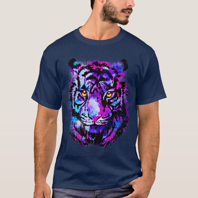 Lila Tiger Head - Tiger Porträtt Artwork T Shirt (Framsida)