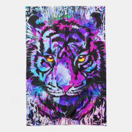 Lila Tiger Head - Tiger Porträtt Kitchen Towel Kökshandduk