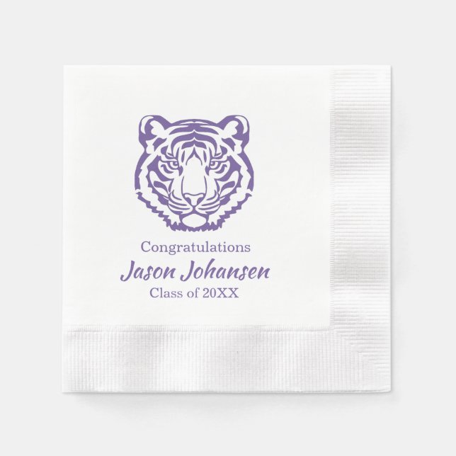 Lila Tiger Mascot School Studenten Napkins Pappersservett (Framsidan)