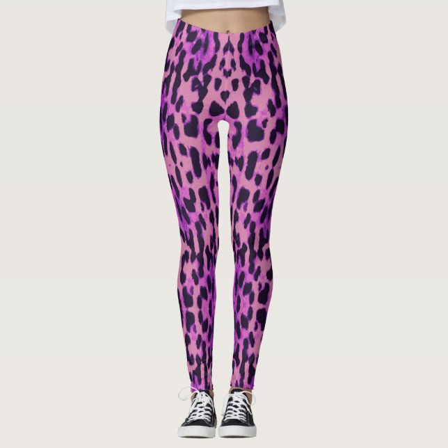 Lila Tiger Mönster Leopard Animal Print Cute Leggings (Framsida)