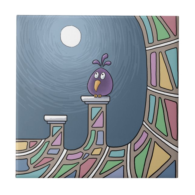 Lila Tiki Bird med Ceramic Tile fullt Kakelplatta (Framsidan)