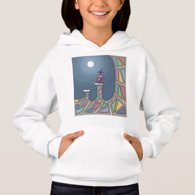 Lila Tiki Bird med fullt Hoodie T Shirt (Framsida)