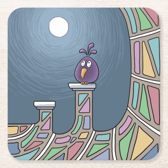 Lila Tiki Bird med fullt måne Square Pappra Coa Underlägg Papper Kvadrat (Framsidan)