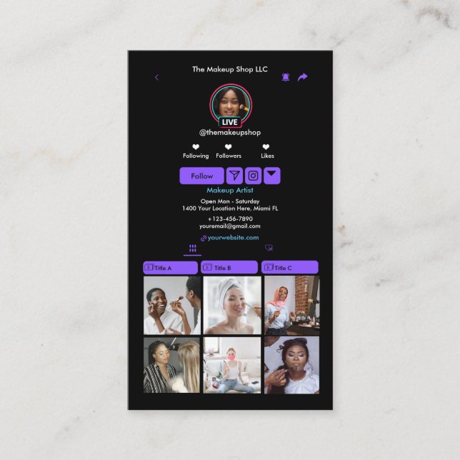 Lila TikTok Sociala Media QR-kod Visitkort (Framsida)