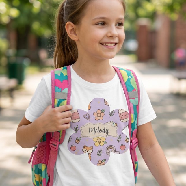Lila tillbaka till skolmaterial mönster  t shirt (Skapare uppladdad)