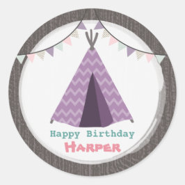 Lila Tipi Birthday Sticker Runt Klistermärke