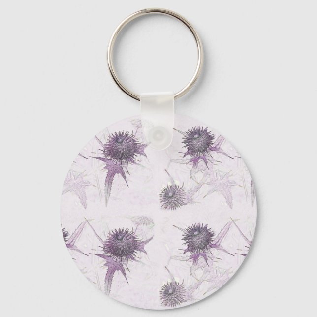 Lila tistel naturdesign nyckelring (Framsida)