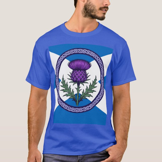 Lila Tistel och Saltire Inramade av Kelter T Shirt (Framsida)