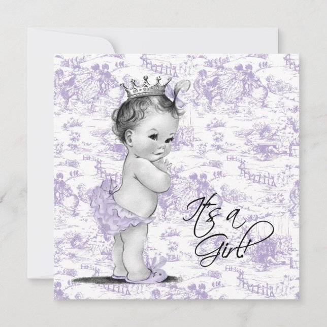 Lila Toile Babyflicka Babyshower Inbjudningar (Framsida)