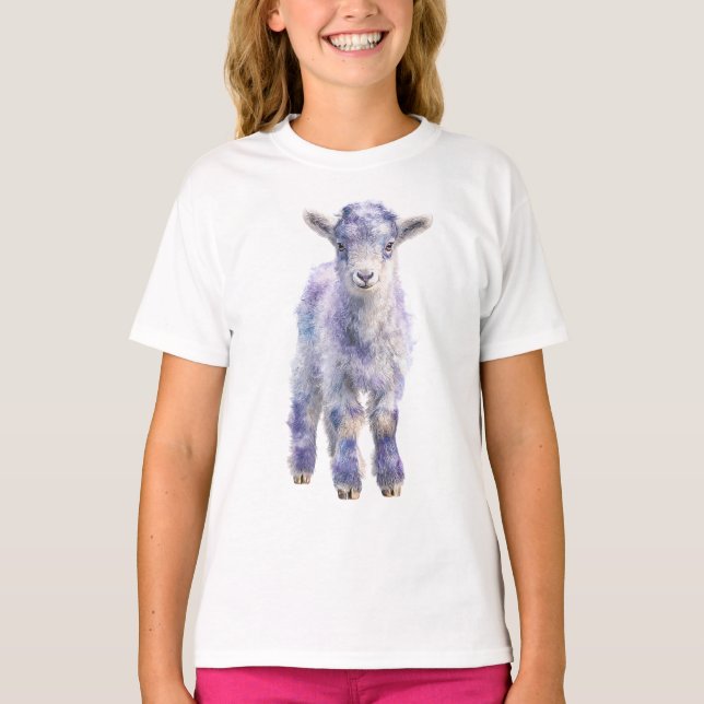 Lila tonad stiliserad lamm barn t shirt (Framsida)
