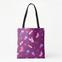Lila Tote Bag med Butterflies