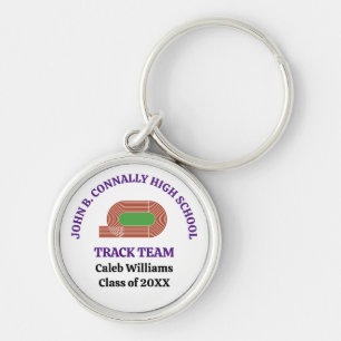 Lila Track Team Anpassad Löpare för Högstadiet Rund Silverfärgad Nyckelring