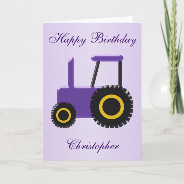Lila Tractor Birthday Kort (Framsida)