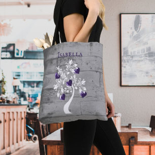 Lila Träd i Hearts Personlig Tote Bag Tygkasse