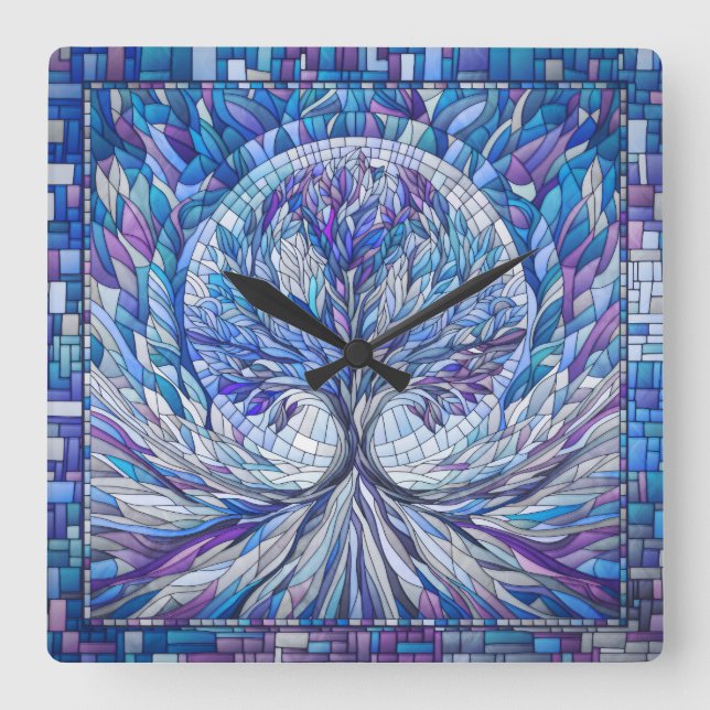 Lila Träd i Tranquilitet Mosaic art Fyrkantig Klocka (Framsida)