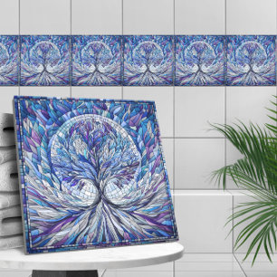 Lila Träd i Tranquilitet Mosaic art Kakelplatta