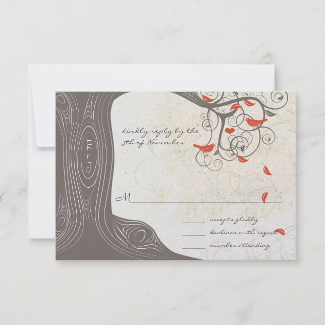 Lila träd virvlar älsklingar bröllopsinbjudan inbjudningar (Framsida)