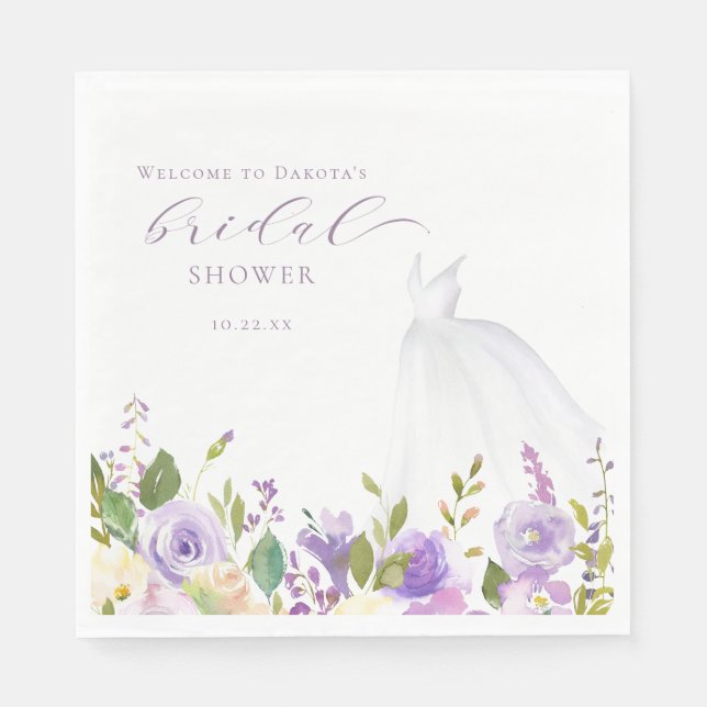 Lila Trädgårds Blommig Bröllopsklänning Pappersservett (Framsidan)