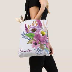 Lila trädgårdsblomma minimalistisk anpassad bröllo tygkasse