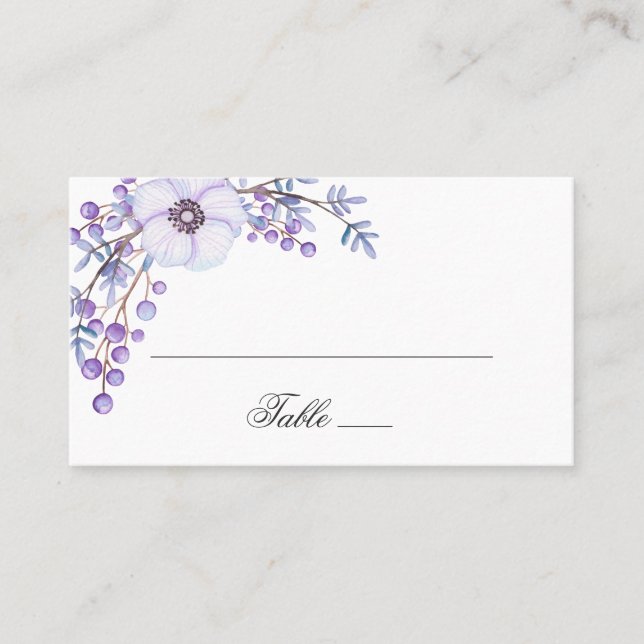 Lila trädgårdsblommor. Violetta blommande bröllop Placeringskort (Framsida)