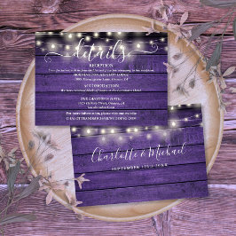 Lila trädgårdssnurljus manus bröllopsdetaljer tilläggskort