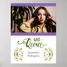 Lila Traditional Mexican Blommigt Photo Quinceaner Poster