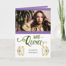 Lila Traditional Mexico Blommigt Photo Quinceanera Inbjudan