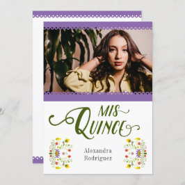 Lila Traditional Mexico Blommigt Photo Quinceanera Inbjudningar