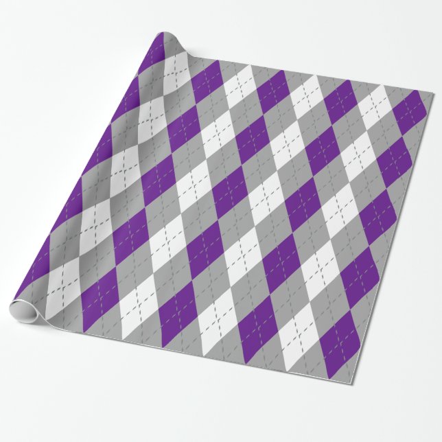 Lila Träkull Dk Grå Vit XL Argyle Presentpapper (Utrullad)