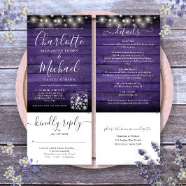 Lila trämuggar lampor allt-i-ett bröllop inbjudningar