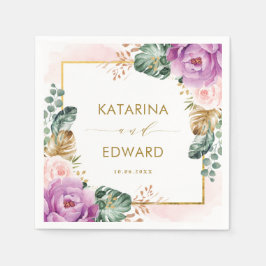  Lila Tropical Blommigt Greenery Bröllop Pappersservett