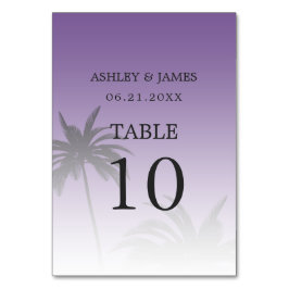 Lila Tropical Handflatan Träd Beach Wedding Bordsnummer