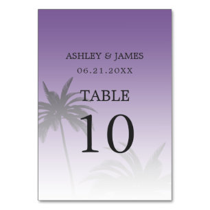 Lila Tropical Handflatan Träd Beach Wedding Bordsnummer