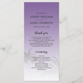 Lila Tropical Handflatan Träd Beach Wedding Program