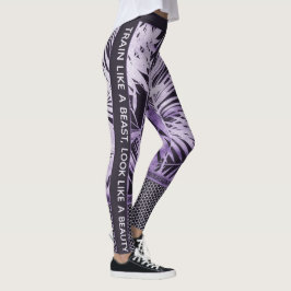 Lila tropiska löv glitter och citattecken snyggt leggings