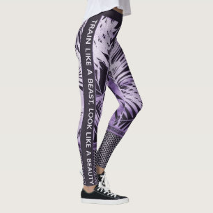 Lila tropiska löv glitter och citattecken snyggt leggings