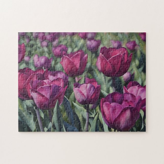 Lila Tulip Blomsterträdgård Art Puzzle Pussel (Horisontell)