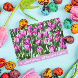 Lila Tulip Blooms Blommigt Påsk Helgkort