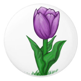 Lila Tulip Flower Ceramic Knob Knopp