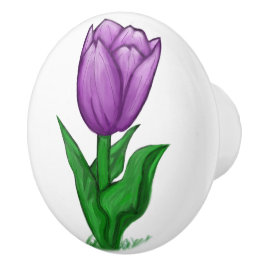 Lila Tulip Flower Ceramic Knob Knopp