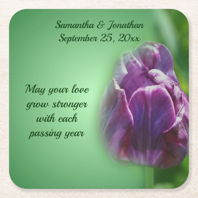 Lila Tulip Flower Personlig Bröllop Underlägg Papper Kvadrat (Framsidan)