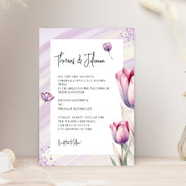 Lila Tulip Flower Watercolor Bröllop Inbjudningar