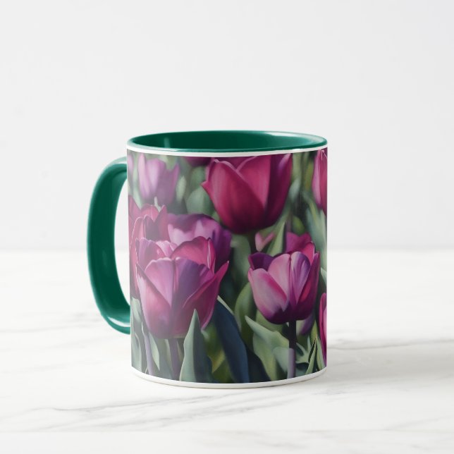 Lila Tulip Flowers Art Garden Mugg Kopp (Framsida vänster)