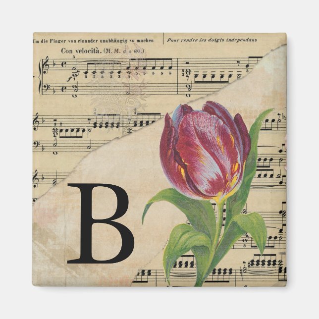 Lila Tulip Lakan Music Monogram Initial B Magnet (Framsidan)