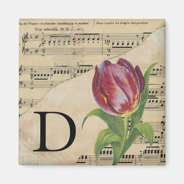 Lila Tulip Lakan Music Monogram Initial D Magnet (Framsidan)