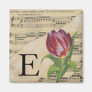 Lila Tulip Lakan Music Monogram Initial E Magnet