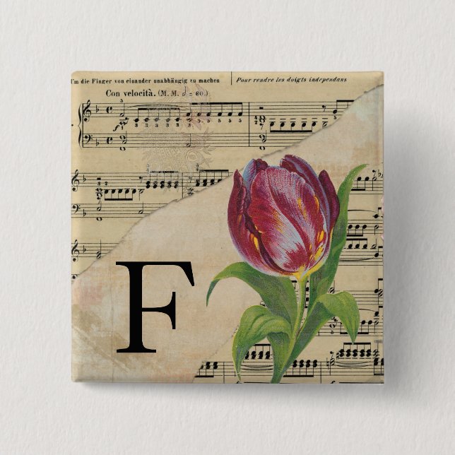 Lila Tulip Lakan Music Monogram Initial F Knapp (Framsida)