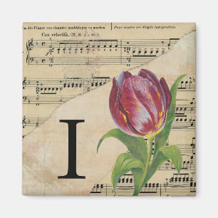 Lila Tulip Lakan Music Monogram Initial I Magnet
