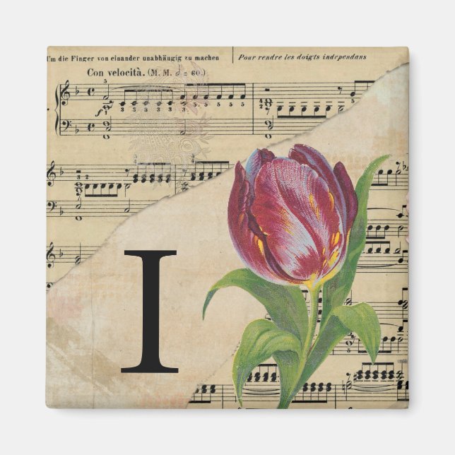 Lila Tulip Lakan Music Monogram Initial I Magnet (Framsidan)